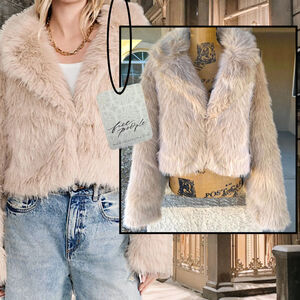 Free People Paris Sand Cropped Soft Faux Fur Jacket Size: M NWT